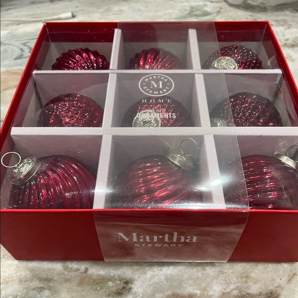 Martha Stewart Red Mercury Glass Kugel Style Christmas Ornaments Set Of 9 New - Picture 3 of 4